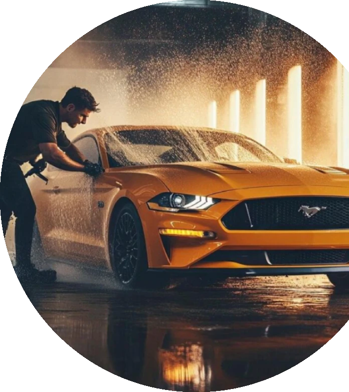 Vintage orange muscle car receiving a premium foam wash at Fancy Mud Carwash in Lidcombe, Sydney, featuring professional auto detailing and luxury carwash services.